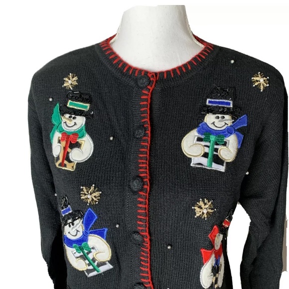 Ugly Christmas Sweater Snowman Cardigan PM - Picture 2 of 10